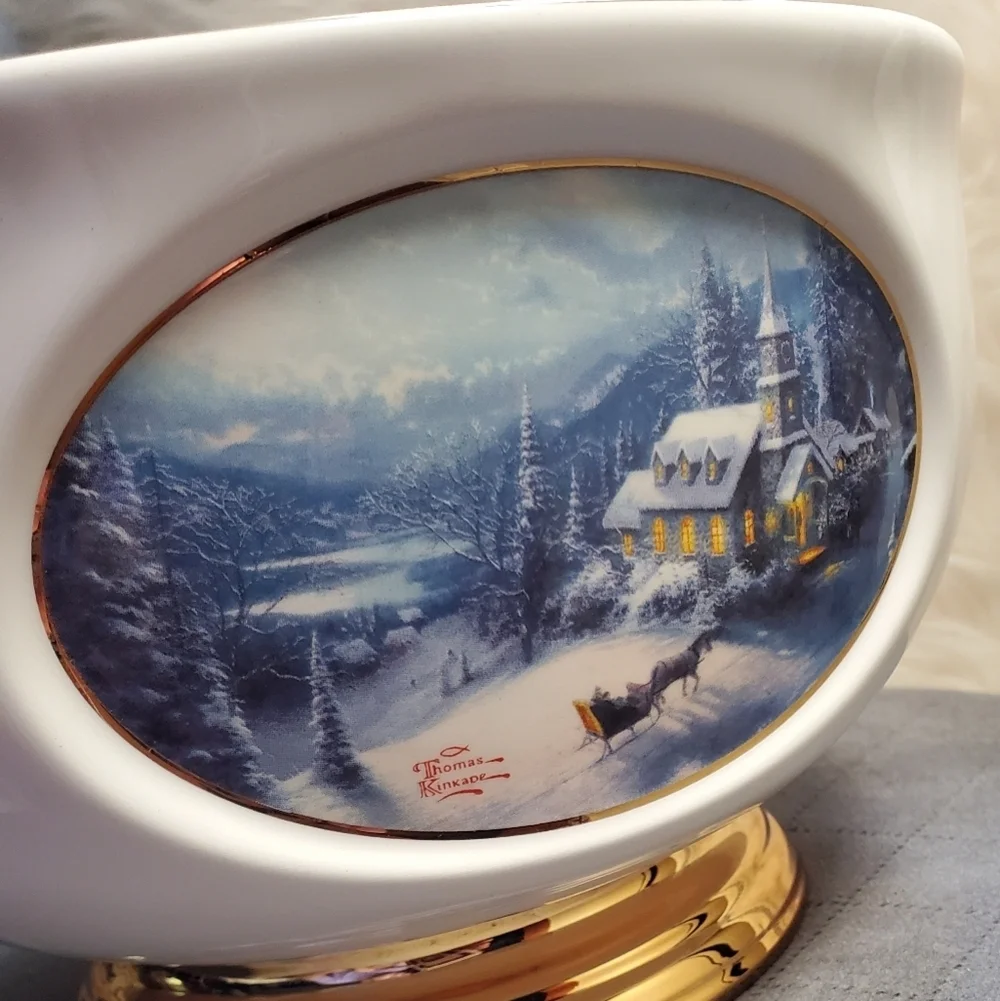 Thomas Kinkade White and Gold Decorative Bowl
